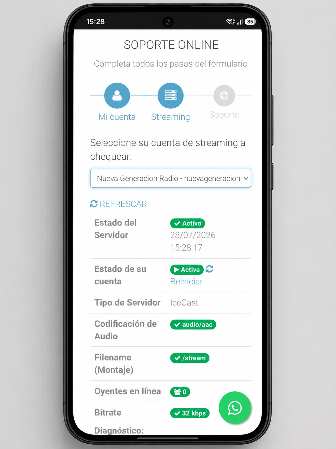 Captura App de Soporte Streaming